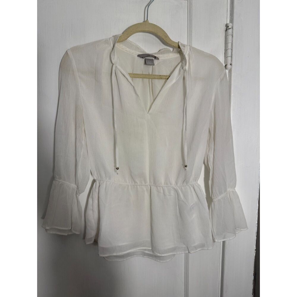 H&M White Long Sleeve Blouse Top